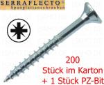 200 St. Spanplattenschrauben 3,5 x 40 PZ zn - hell verzinkt, mit 1 Bit, Serraflecto